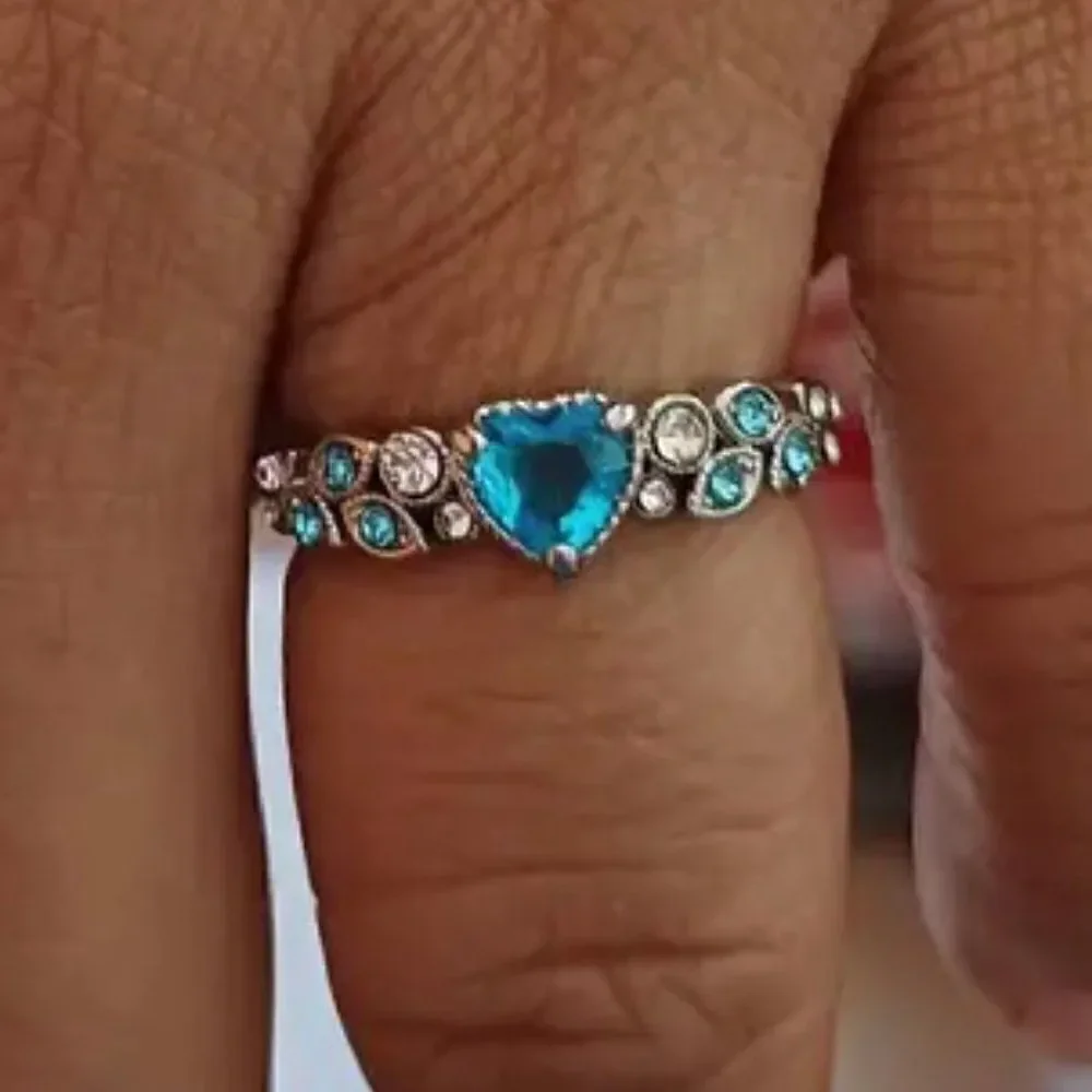Heart Gem Girl's Promise Ring - Blue or Pink Heart Gems With Vine Design Band